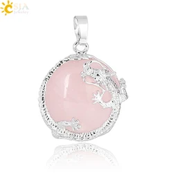 CSJA Natural Stone Pendants for Women Crystal Round Beads Mixed Colors Suitable DIY Handmade Necklace Lucky Healing Jewelry F305