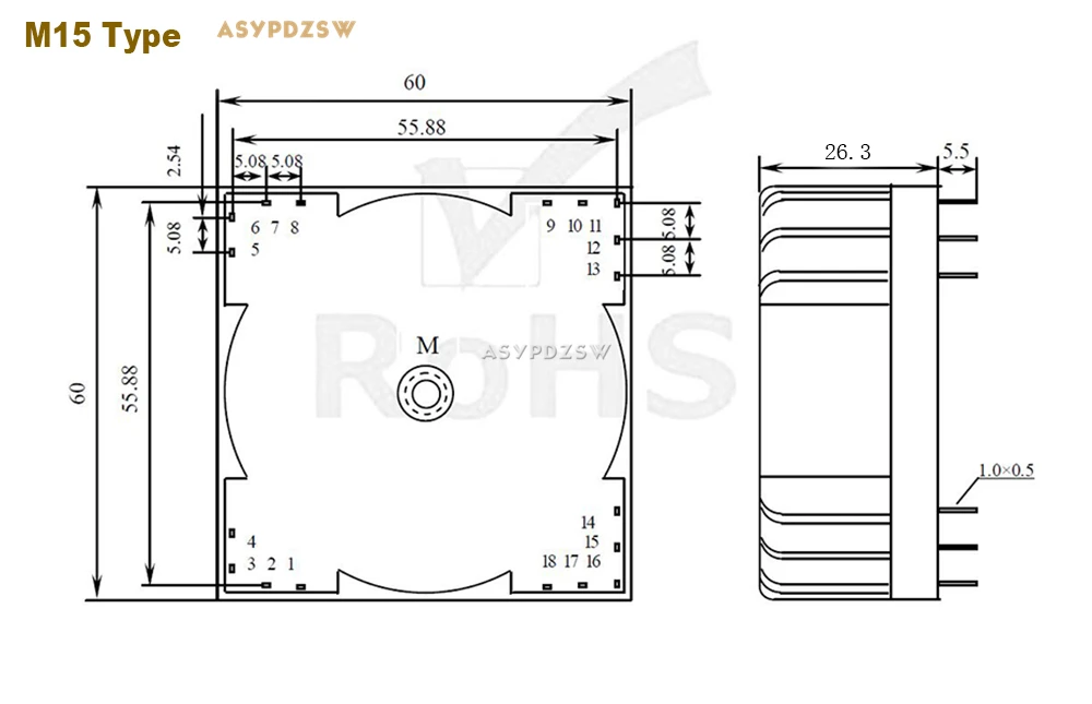 15 ва зеленый квадрат 15 Вт герметичный тороидальный трансформатор M15-05 выходное напряжение переменного тока двойной 18 в (2*18 в)