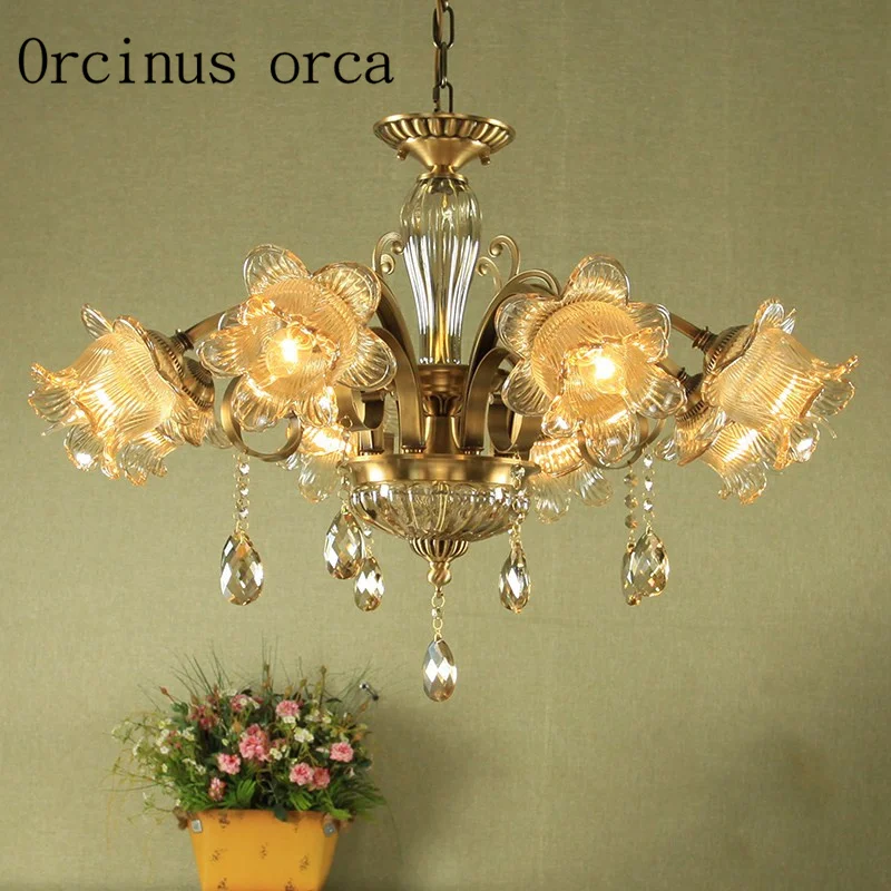 

European style all copper crystal chandelier villa living room dining room American style retro crystal Chandelier