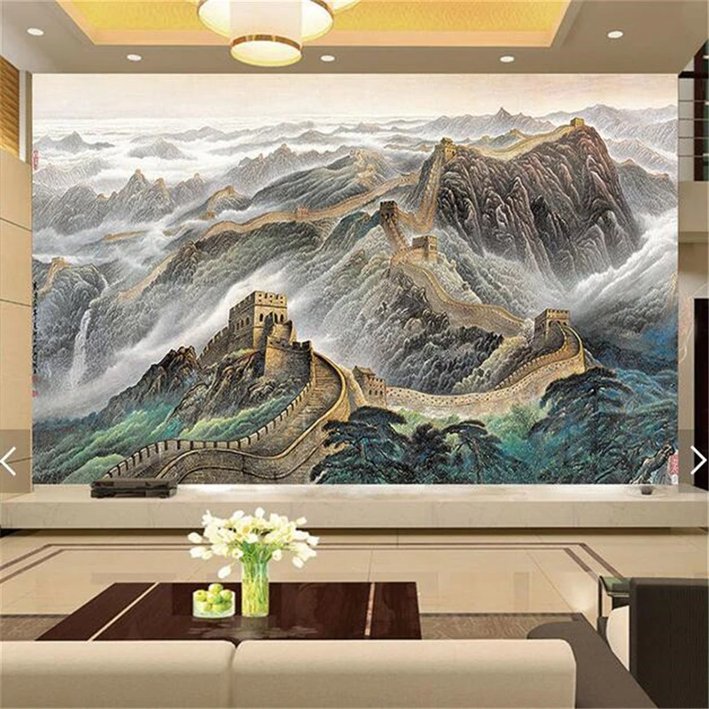 

beibehang Custom photo wallpaper large murals Great Wall hand - painted oil painting decorative Chinese relief TV background