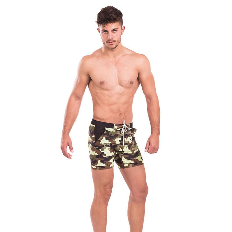 Taddlee-bañador Sexy para hombre, traje de baño largo tipo bóxer, bañador de camuflaje, pantalones cortos de playa con bolsillos