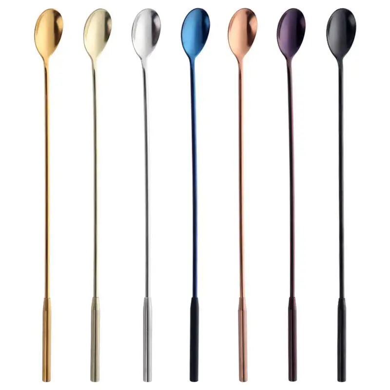 Bar Spoons Stainless Steel Long Cocktail Whisks Gold Swizzle Sticks Barware Fruit Muddlers Drinking Tools LX6575