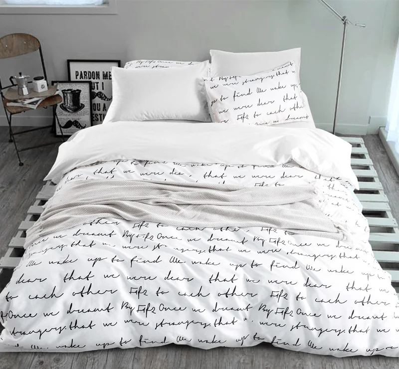 Letter Printing Bedding Sets Duvet Cover Set bed Linen RU USA Size,Quilt cover bed sheet set bedding duvet cover white black