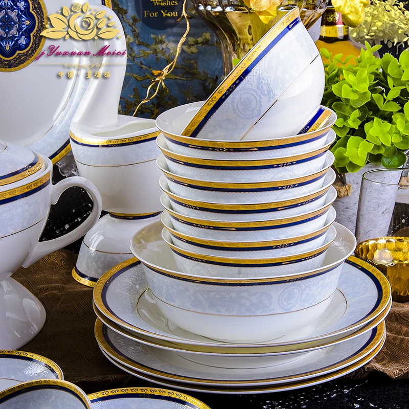 European dinnerware set 60PIECES Jingdezhen high-grade bone china bowl plate dish set western Phnom Penh ceramics home gifts