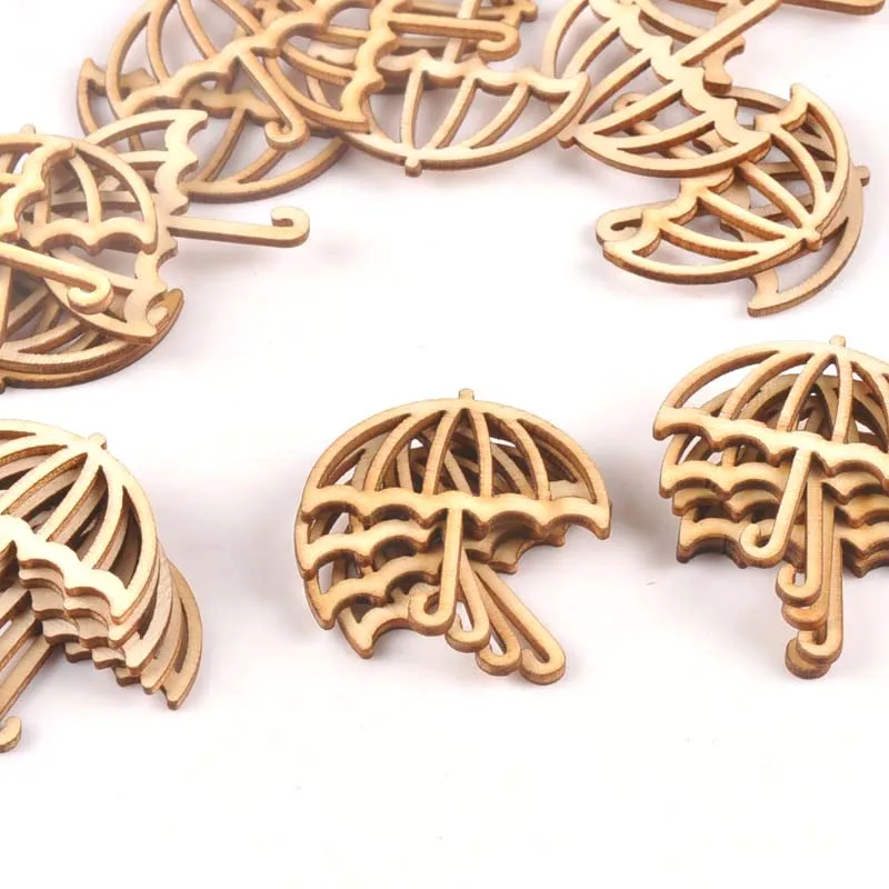 15Pcs Wooden Ornament Umbrella Shape For DIY Scrapbook Accessories Wood Slices Handmade Crafts Home Decoration 39x40mm M1703