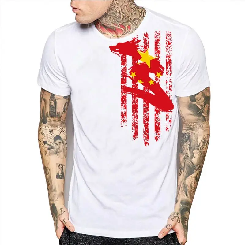 CHINA Vintage Flag  Print Mens Black and White Short Sleeve T-Shirt New Chinese Dargon 5 Star Red Design Christmas Gift Shirts