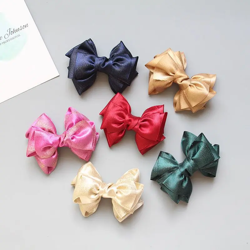 Boutique 12pcs Fashion Cute Ribbon Hair Bow Hairpins Solid Kawaii Bowknot Hair Clips Princess Headwear Hair Accessories