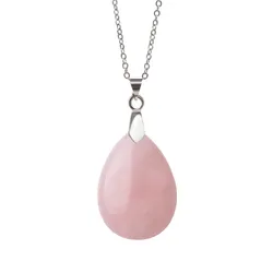 water drop pendant necklace natural stone pink quartz black onyx opal  crystal charm  woman jewelry