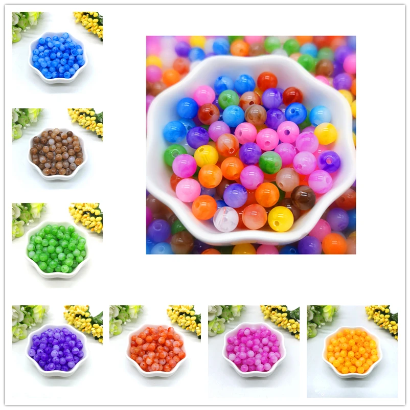 50pcs 8mm Double Color Imitation Stone Round Shape Beads Jewelry Making Acrylic  Loose Bead  DIY Accessory