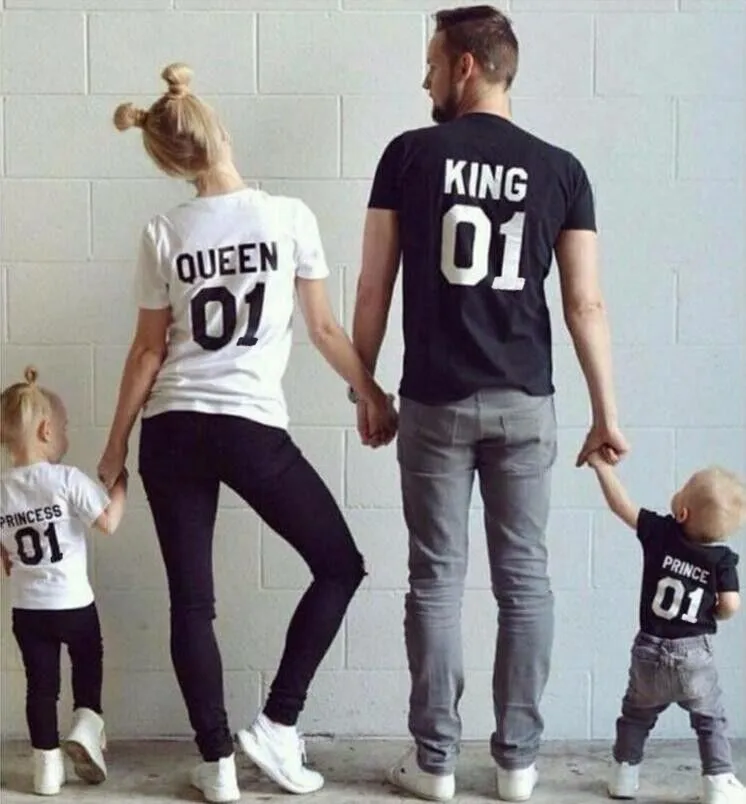 OMSJ New 100% Cotton Matching T shirt King 07 Queen 07 Prince Princess Letter Print Shirts,Casual Men/Women Lovers Tops Newborn