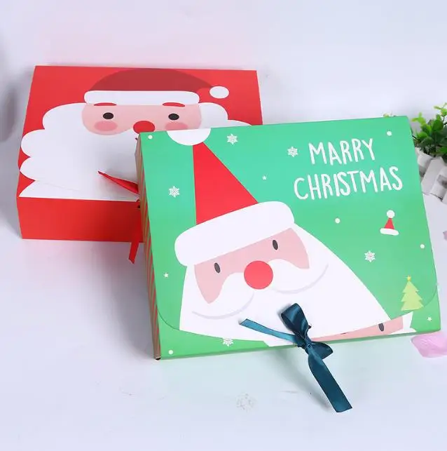 Personalised Christmas Eve Big Gift Box Santa & Fairy Design Papercard Kraft Present Party Favour Activity Box red green