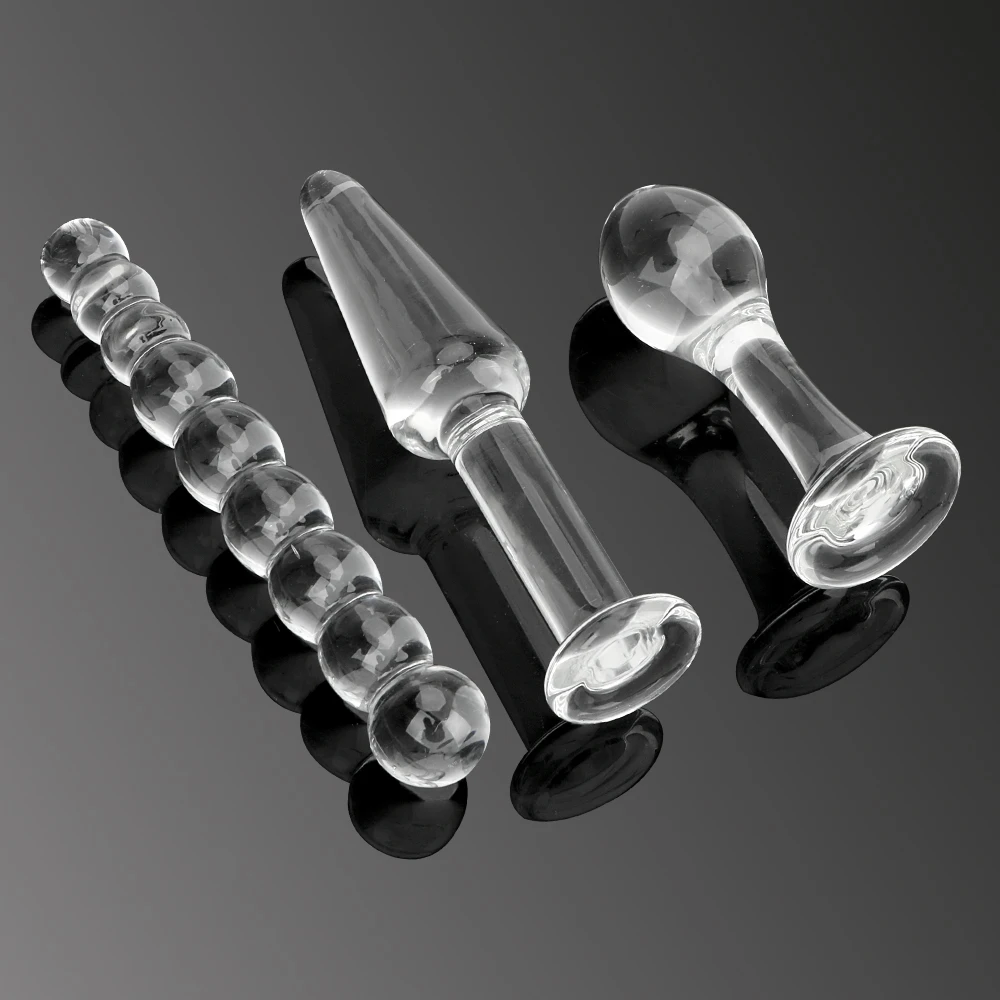 IKOKY 3Pcs Crystal Anal Dildo Beads Pyrex Glass Butt Plugs Ball Fake Penis Female Masturbate Sex Toys for Adult Women Men Gay