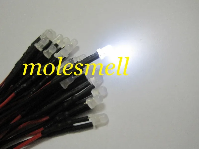 

Free shipping 500pcs 3mm 5v diffused white LED Lamp Light Set Pre-Wired 3mm 5V DC Wired