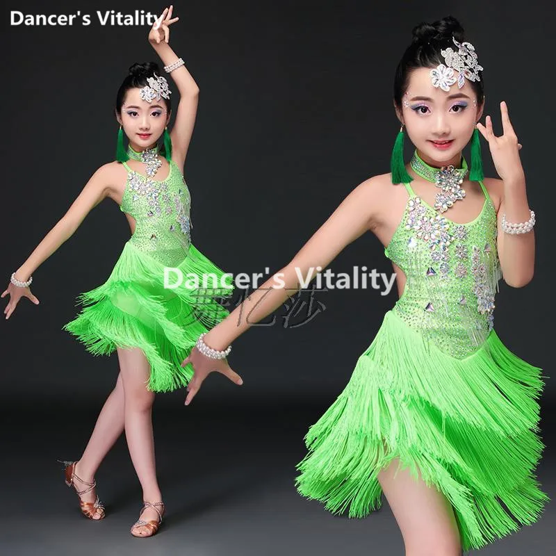 

New Professional Style Girls Latin Dance Costumes Senior Sleeves Latin Dance Dress For Girls For Girls Vestidos Latina S-XXXL