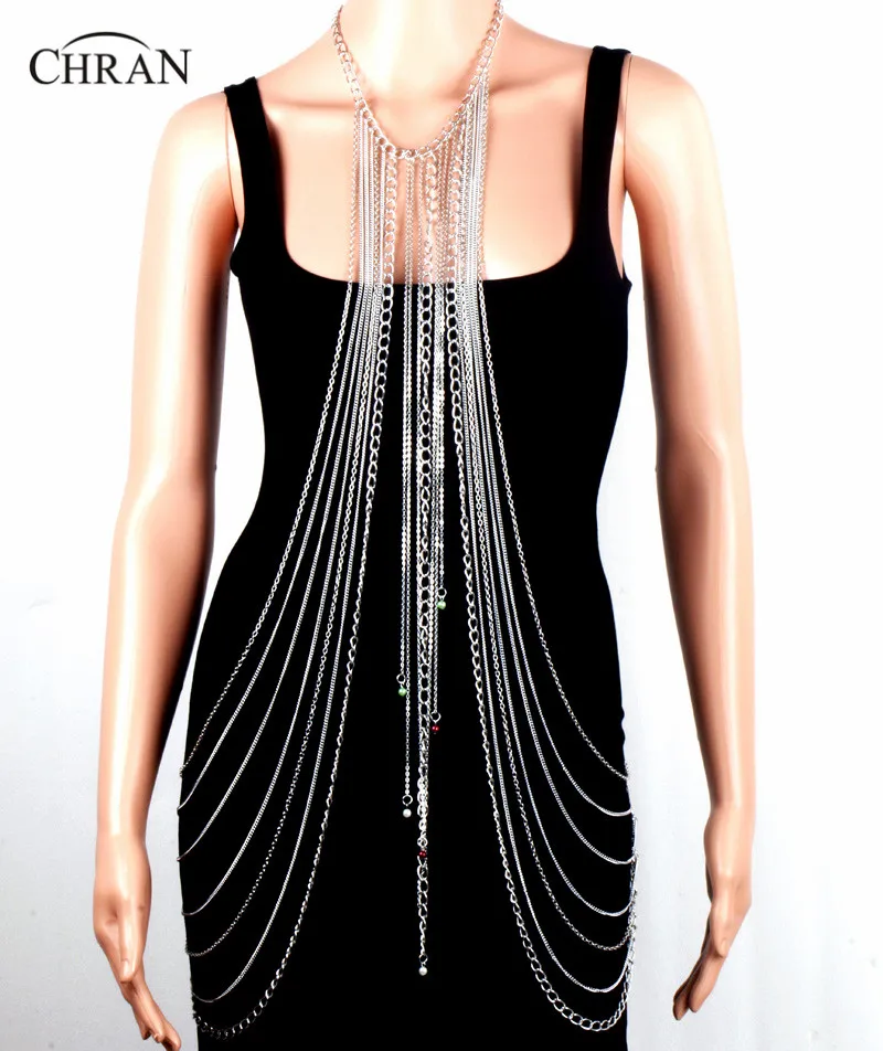 

Chran 2 Colors Full Metal Body shoulder Chain Necklace Silver Gold Color JEWELRY Necklace Bikini Harness Dress Decoration C0266