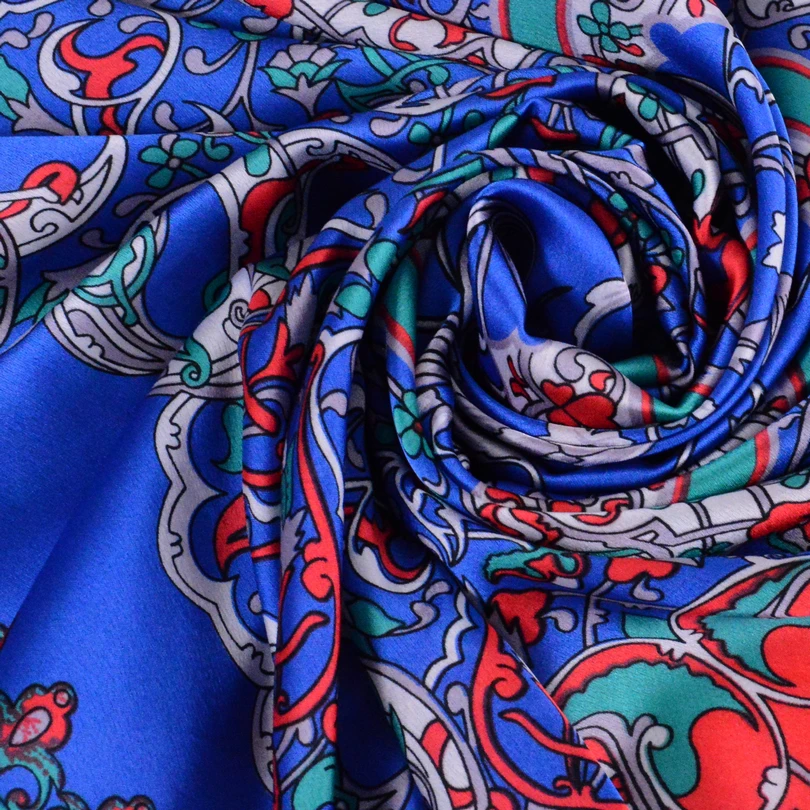 [BYSIFA] Ladies Silk Scarf Shawl Spring Autumn Women Large Square Scarves New Accessories Blue Silk Head Scarf Cape 110*110cm