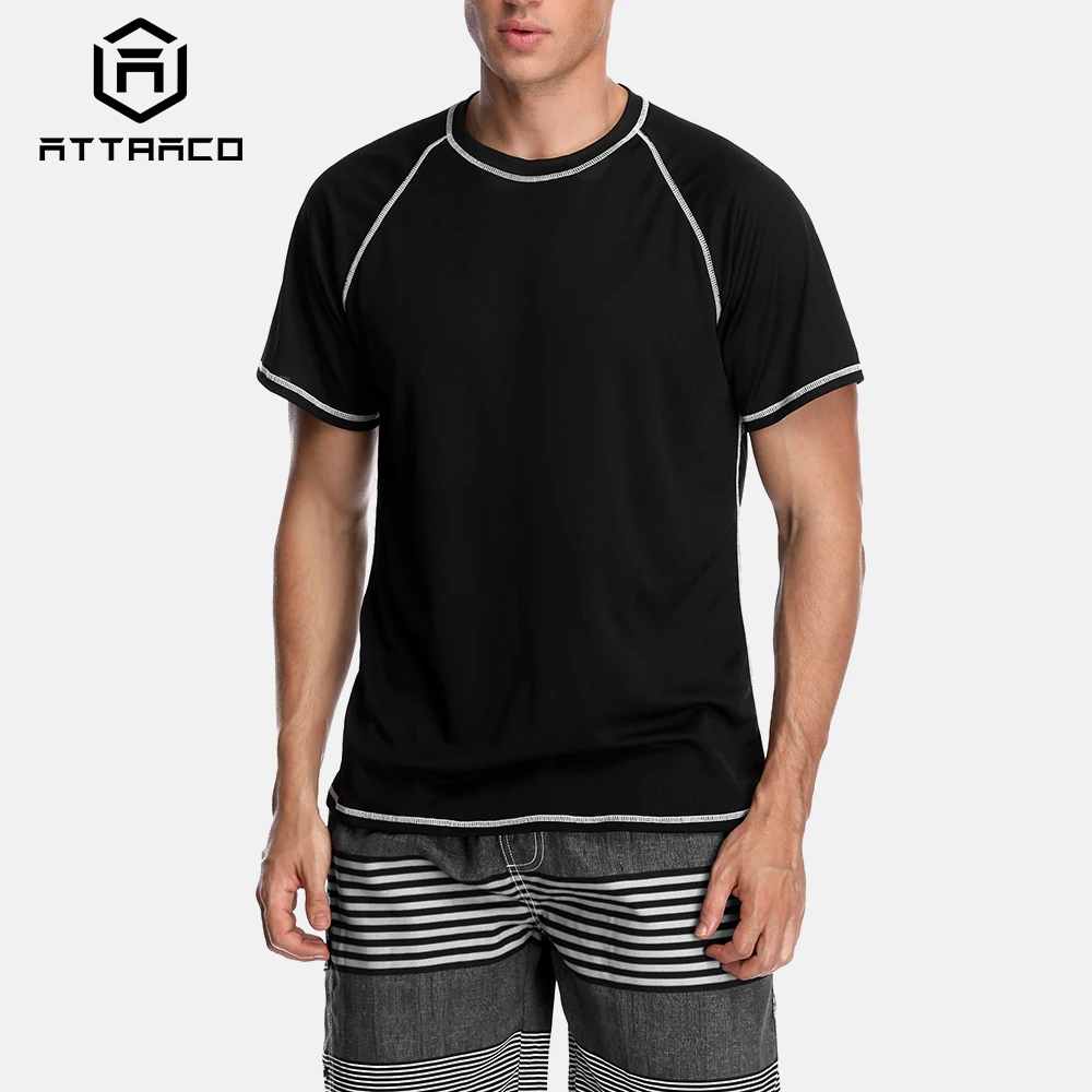 

Attraco Men Rashguard Dry-Fit Short Shirt Men Diving Shirts Surf Rash Guards Top UPF 50+ Breathable Rashguard T-Shirt Beach Wear