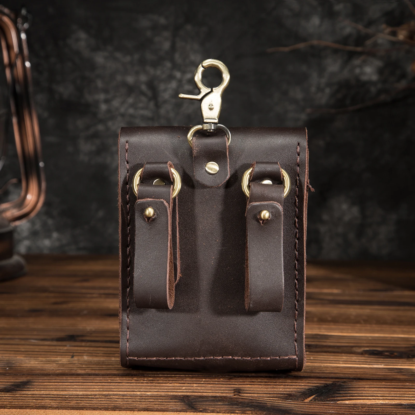 Crazy Horse Leather men Casual Design Small Waist Bag ashion Hook Bum Bag Waist Belt Pack Cigarette Case 5\