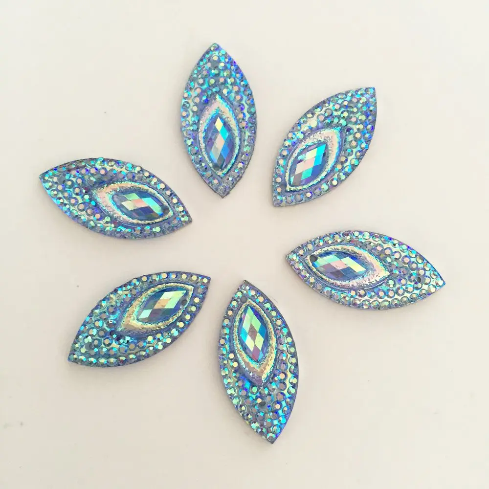 40PCS AB Resin 11*22mm Horse eye Flatback Peacock Rhinestone Ornaments DIY Wedding appliques 2 hole buttons SD34*2