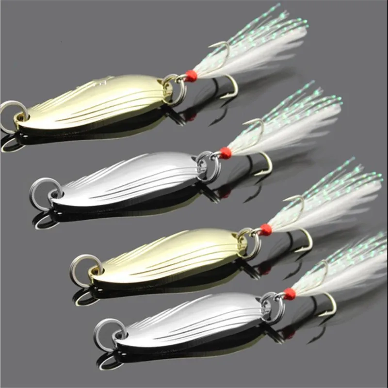 1PCS Metal 3.4 cm 3g/5g Gold Sliver Sequins with Feather Fishing Lures Spoon Lure Hard Baits Bass Pike Fishing Tackle