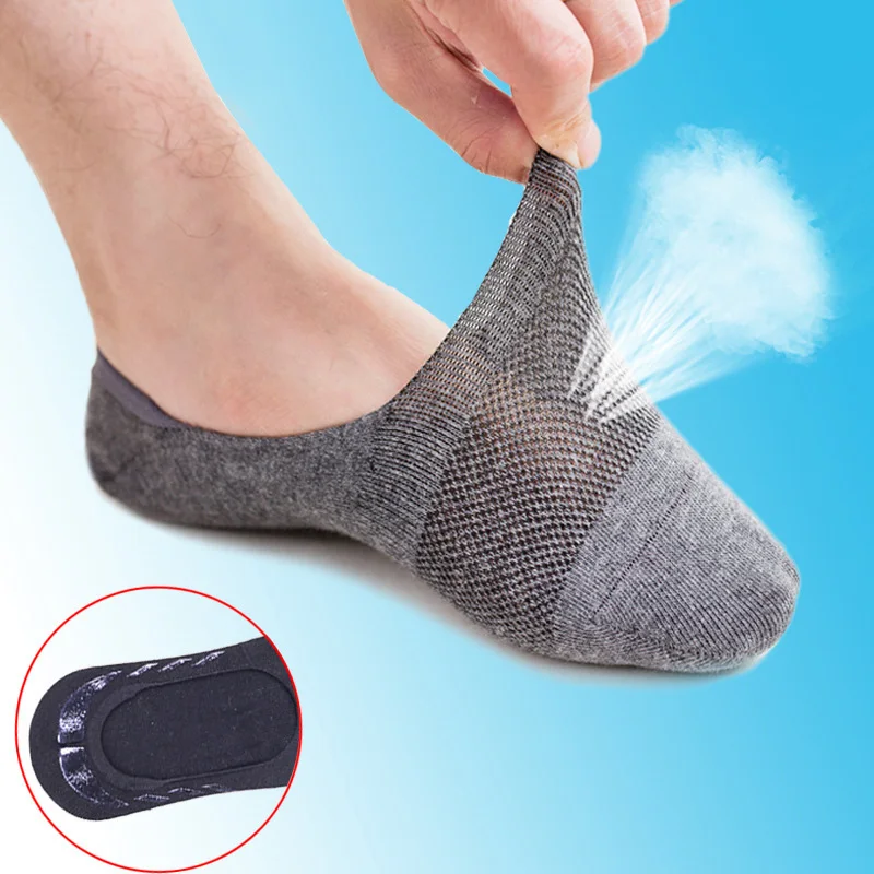 

5 Pairs Casual Breathable Mesh Short Socks Slippers Silicone Invisible No Show Ankle Socks Spring Summer Men's Cotton Socks