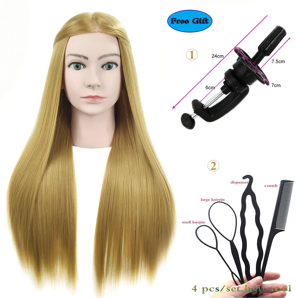 

Bolihair Female Head Dolls for Hairdressers Synthetic Hair Mannequin Hairdressing Styling Training Head with Free Clamp