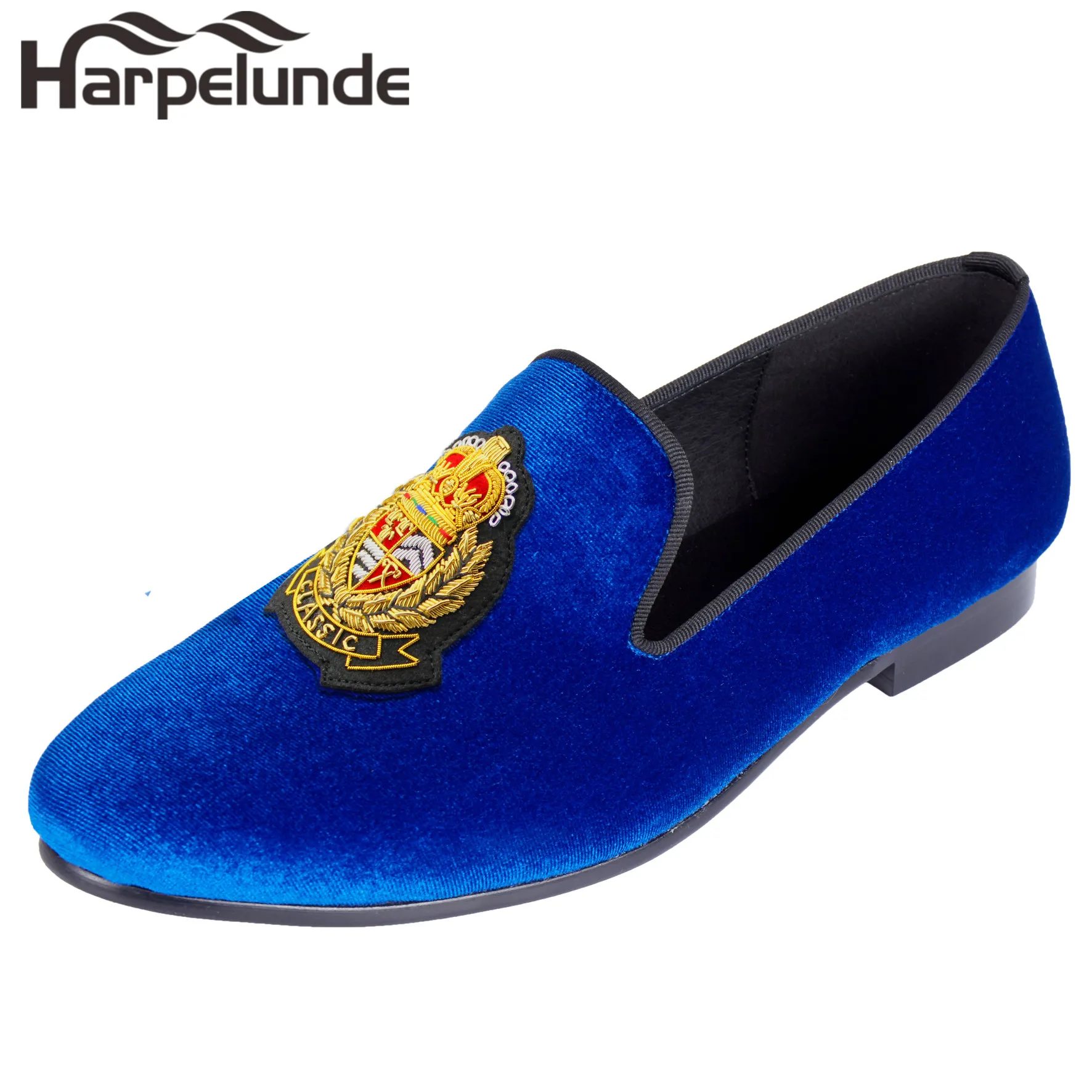 Harpelunde Blue Velvet Loafers Classic Bullion Mens Shoes Large Sizes