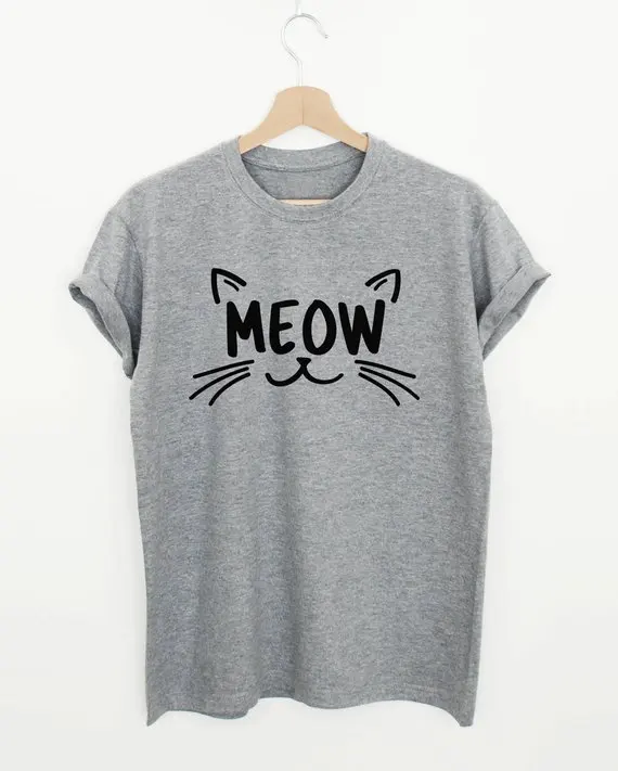 Skuggnas Meow เสื้อยืดแมวน่ารักเสื้อ Unisex ผู้หญิง Graphic Tee ตลก Cat Lover ของขวัญ Hipster Meow T เสื้อคุณภาพสูงเสื้อ