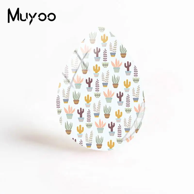 2019 New Cactus Glass Cabochon Plants Pattern Tear Drop Cabochons Photo Hand Craft Jewelry For Women