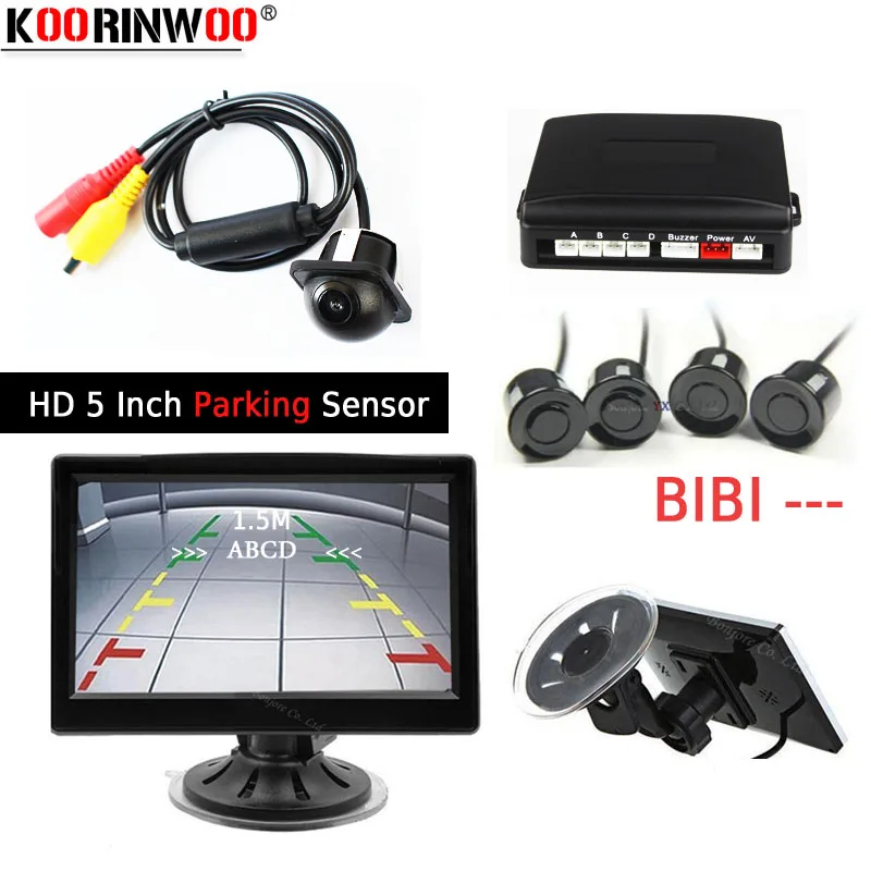 

Koorinwoo Parking Kit HD 5 Inch Car Backup Monitor Display Image CCD Car Rear View Camera Car Parking Sensor 4 Radar Parktronic