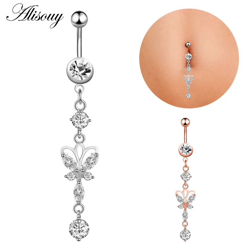 1pc New Zircon Fashion Surgical Stainless Steel Navel Piercing Flower Pendant Belly Button Rings Belly Piercing Body Jewely