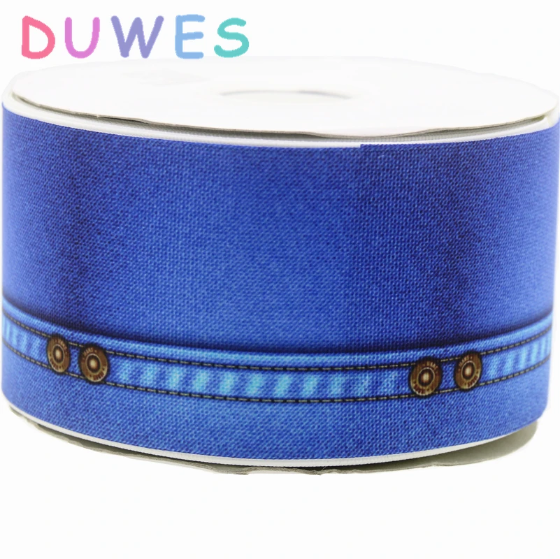 

DUWES 3 "50 ярдов Жан печатных grosgrain ленточный аксессуар бант для волос украшение головной убор оптовая продажа OEM D862