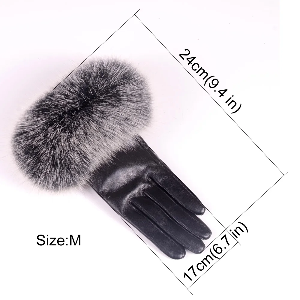 Women\'s Ladies Girls Winter Warm 100% Real Fox Fur with Real Leather Lambskin Fashion Elegant Cute Gloves