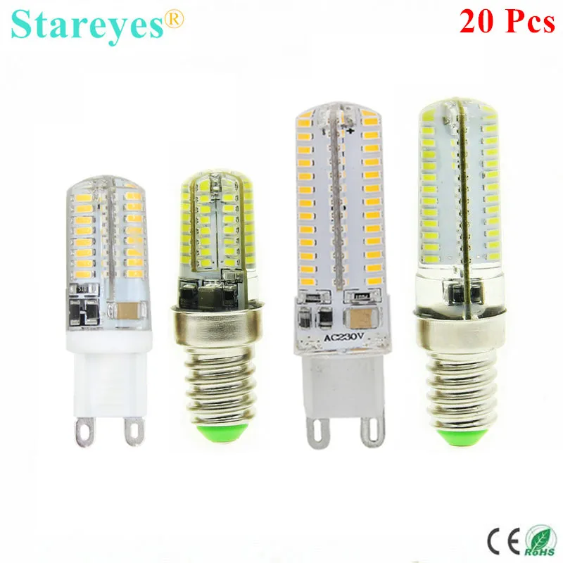 20 Pcs Silicone G9 E14 AC220V 6W 9W SMD 3014 64 104 LED Crystal Corn LED lamp Droplight Chandelier candle bulb light spotlight