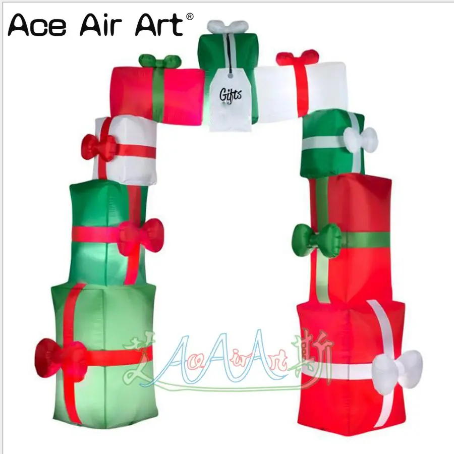 New design new year party decorations lighted  Christmas inflatable arch built on gift  boxes