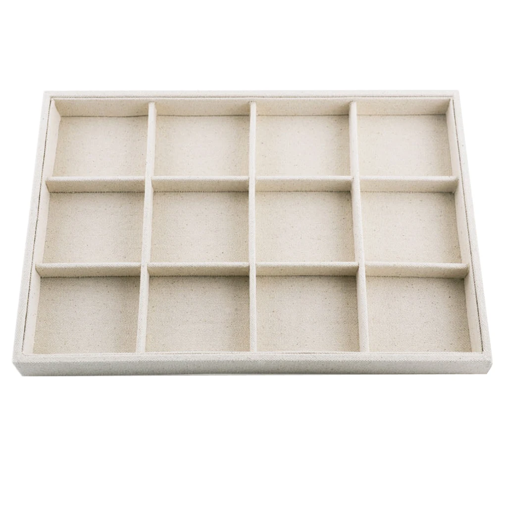 Multifunctional Beige Linen Jewelry Tray Earring Jewelry Display Organizer Case Holder Earring Storage Box for Earings Necklace
