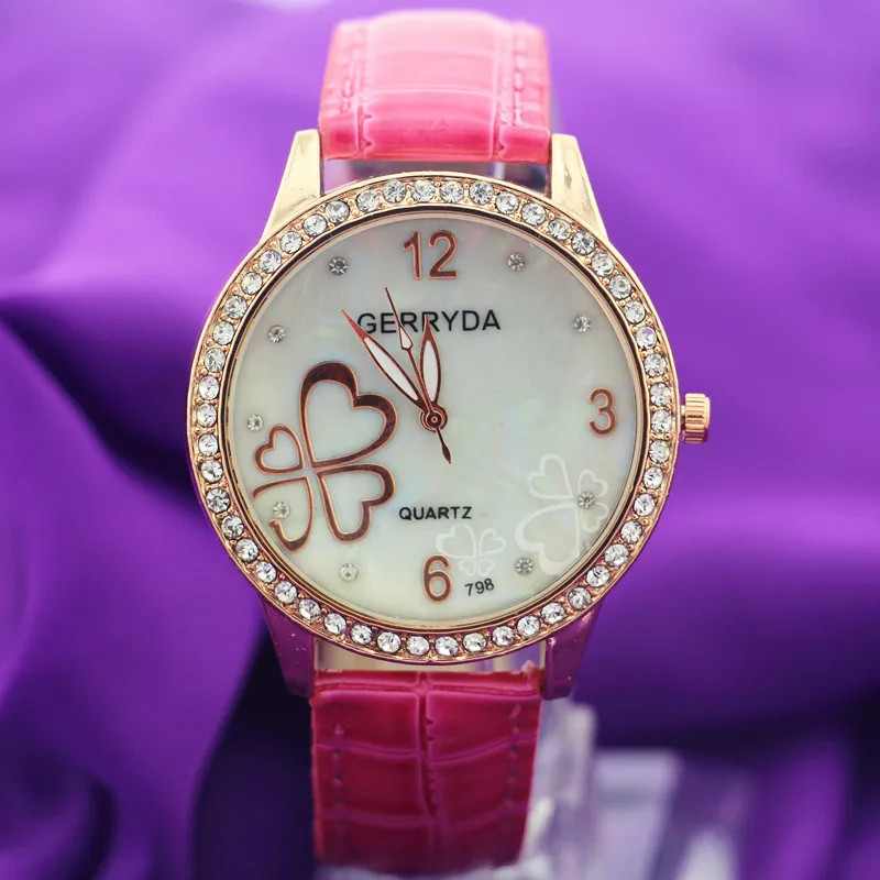 

New arrival!PVC leather band,crystal circle on case,gold plating,butterfly imprint dial,Gerryda fashion woman lady quartz watch