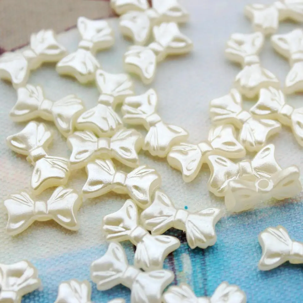 125pcs ivory cream 15mm 3d shiny pearly pearlized bow bowknot beads w/ 1.5mm holes Handmde DIY accessory