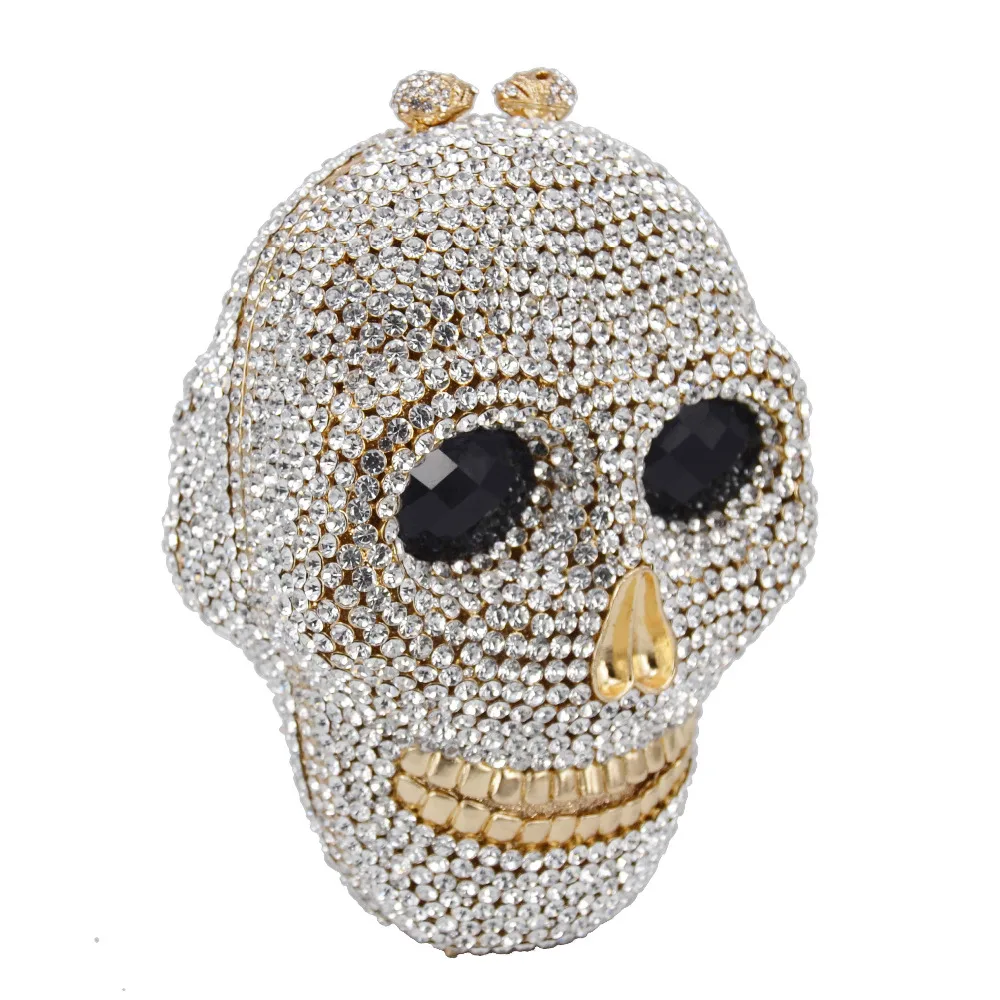 Designer Skull Clutch Bags Women Evening Purse Wedding Bags Crystal Chain Gold Silver Day Clutches SC787