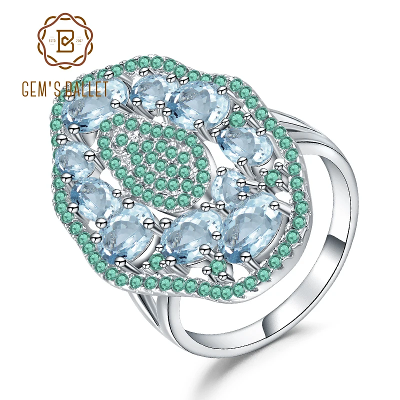 GEM'S BALLET-Anillo de Plata de Ley 925 con Topacio azul cielo Natural para mujer, Gema Vintage, joyería fina de fiesta, 3,65 CT