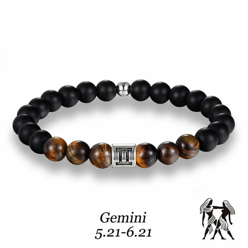 Handgefertigtes 12-Sternzeichen-Armband, elastisch, mit natürlichen Tigeraugensteinperlen, Sternzeichen-Anhänger, Unisex-Geburtstagsgeschenk für Männer und Frauen – Detail 19