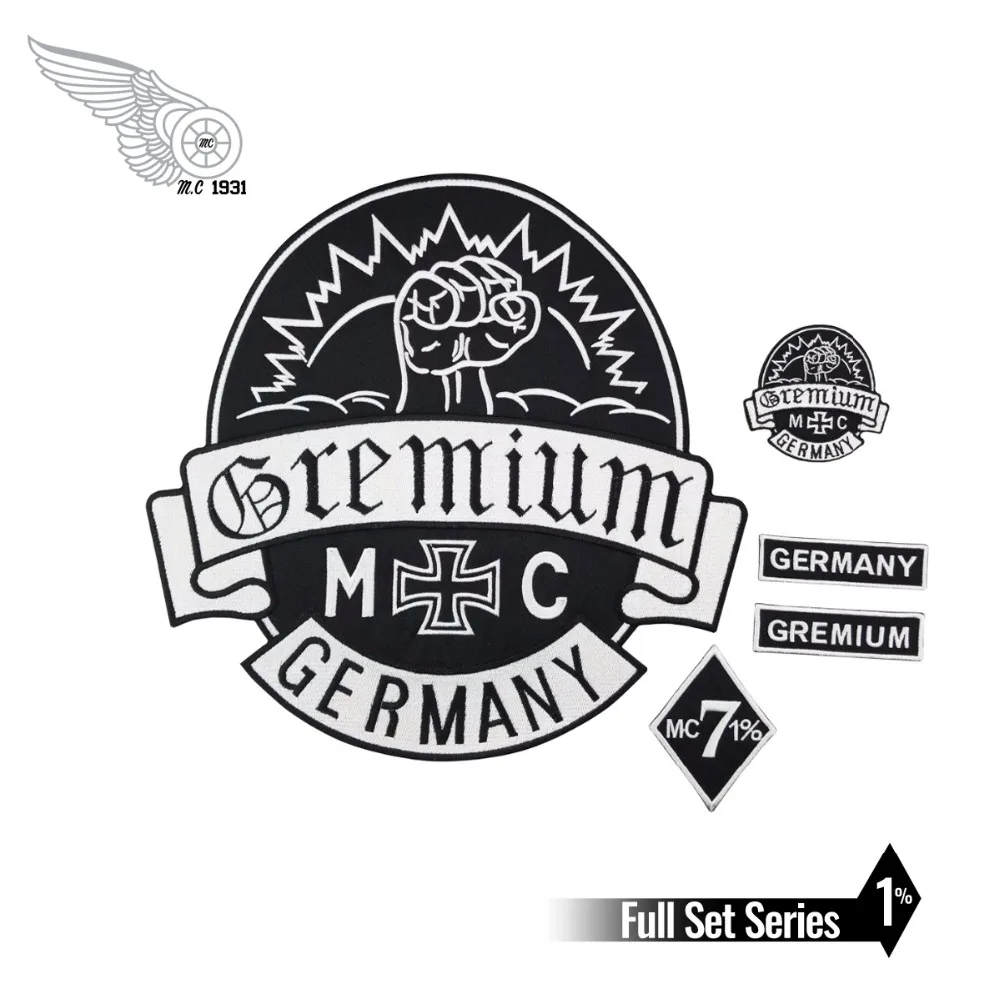 

Hot Sale! GREMIUM Germany Embroidered Patches Full Back Size Patch for Jacket Iron On Clothing Biker Vest Rocker Patch Free Ship