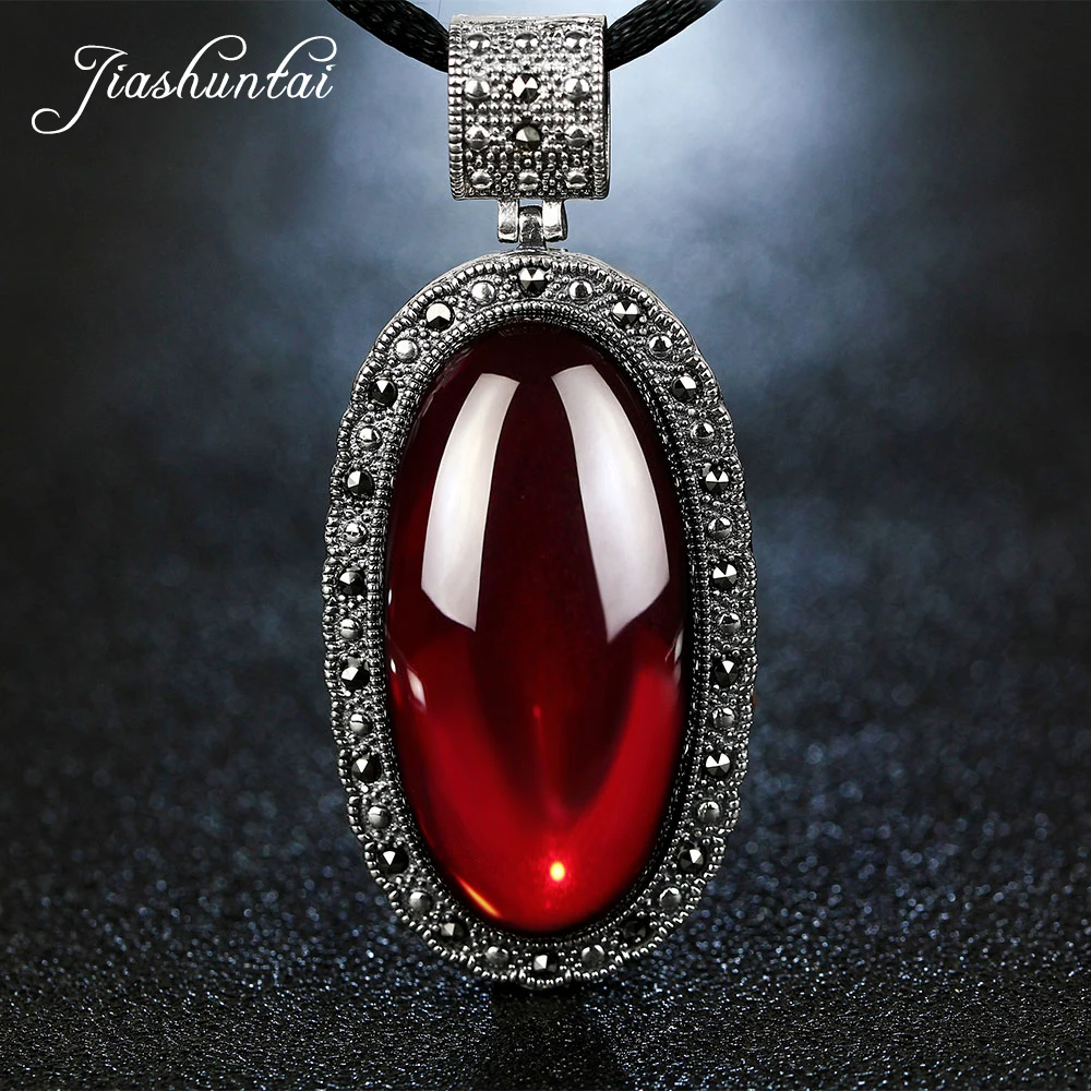 

JIASHUNTAI Retro 100% 925 Silver Sterling Royal Natural Semi-Precious Stones Pendant Necklace Jewelry For Women Vintage