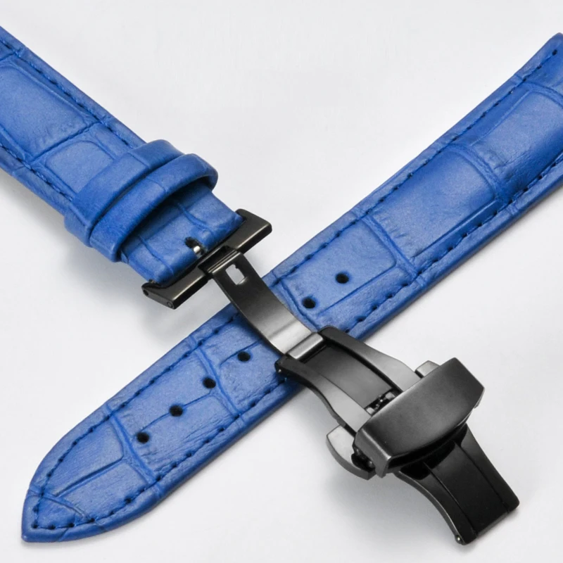 Genuine Leather Watchbands 12 14 16 17 18 19 20 mm Universal Watch Steel Butterfly clasp Buckle Strap Wrist Belt Bracelet + Tool