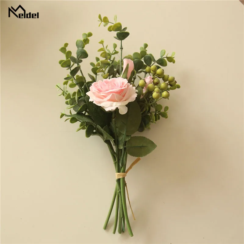 Meldel Braut Hochzeit Bouquet Brautjungfer Rose Eukalyptus Blätter Bouquets Künstliche Seide Blume Ehe Tisch Center Zubehör