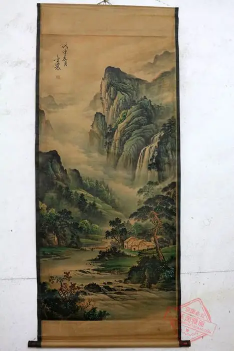 

Antique QingDynasty Hand-painted Chinese calligraphy painting--mountain,decoration Hanging murals,crafts /collection & adornment