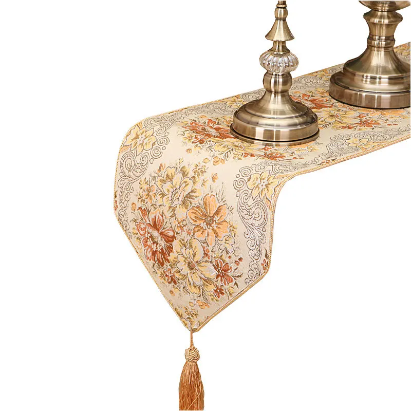 European style table runner luxurious camino de mesa gold silk embroidery cloth runner dining room table flag chemin de table