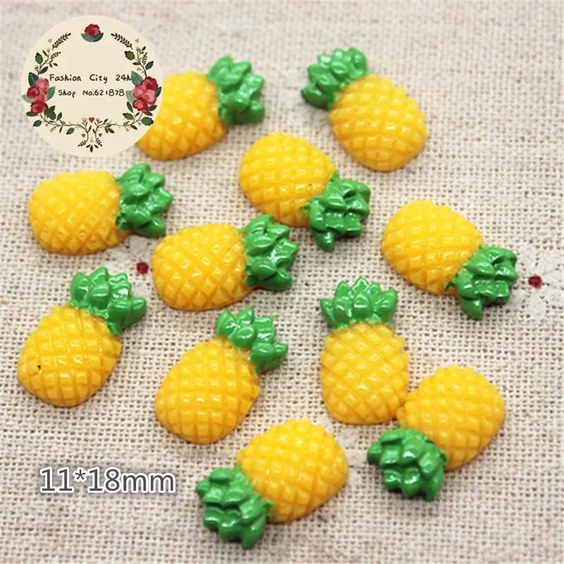 30pcs Kawaii Fruit Pineapple Resin Miniature Food Art Supply Flatback Cabochon DIY Decorative Craft Scrapbooking,11*18mm