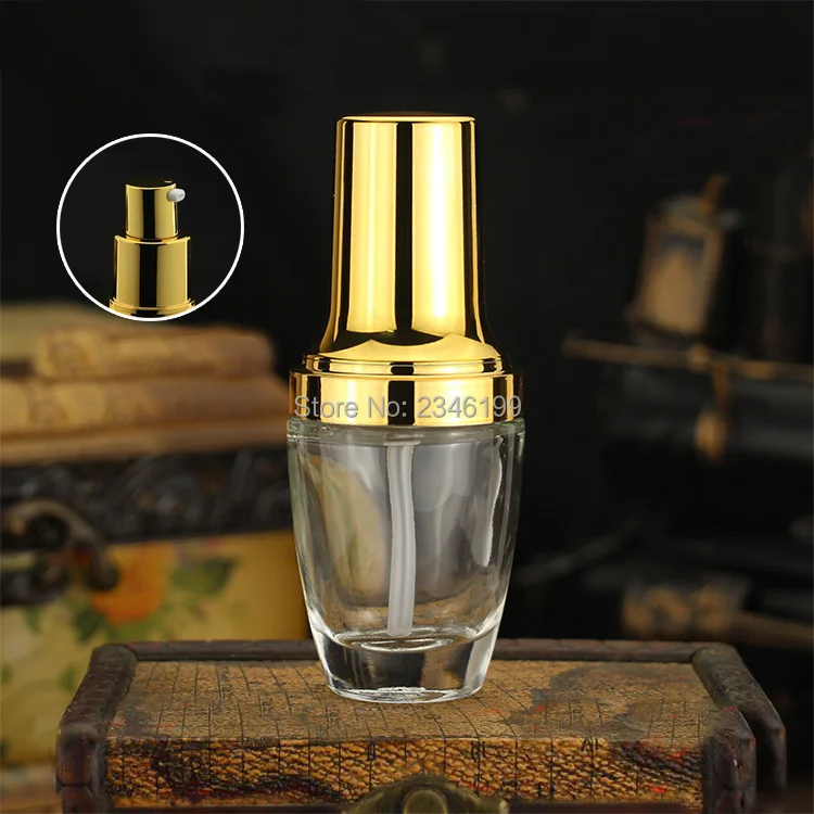 20ML 15pcs/lot High Class Cosmetic Liquid Container, Glass Empty Gold Silver Lotion Pump Bottle, Portable Travel DIY Spray Tube