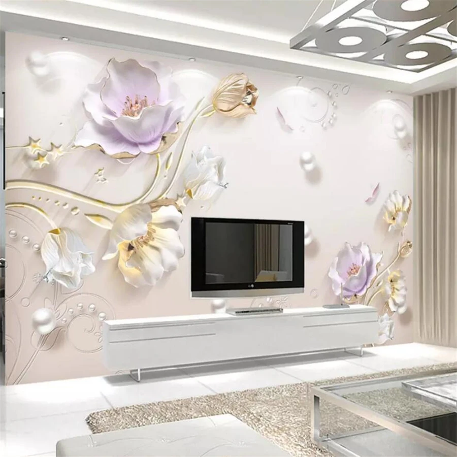 wellyu Custom wallpaper 3D jewelry relief Papel de parede simple fashion new Chinese tulip living room TV background wall paper